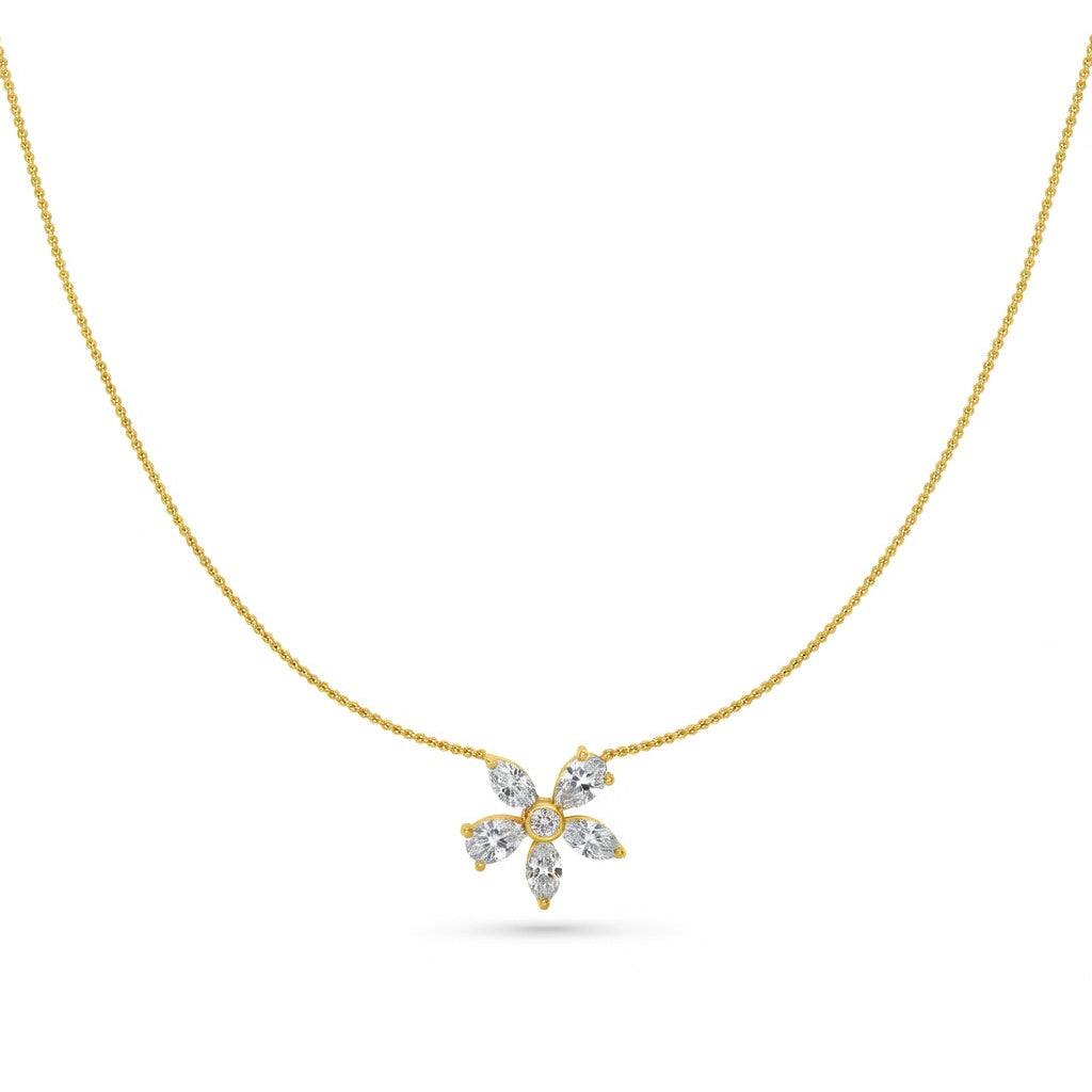 0.9 Ct Marquise Round Pear Cut Diamond Pendant Necklace VS1 D-F White Gold 14k