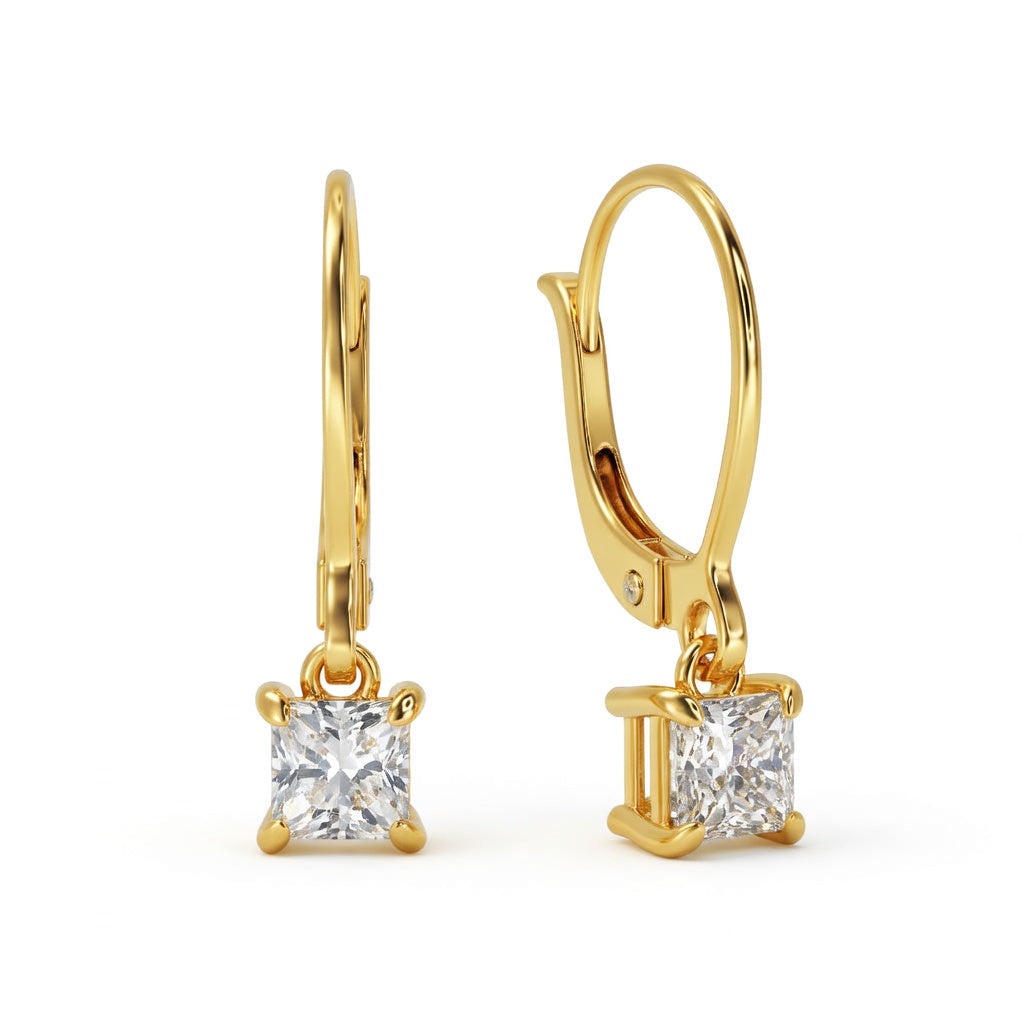 1 Ct Princess Cut Diamond Earrings VS1 D Leverback White Gold 14k