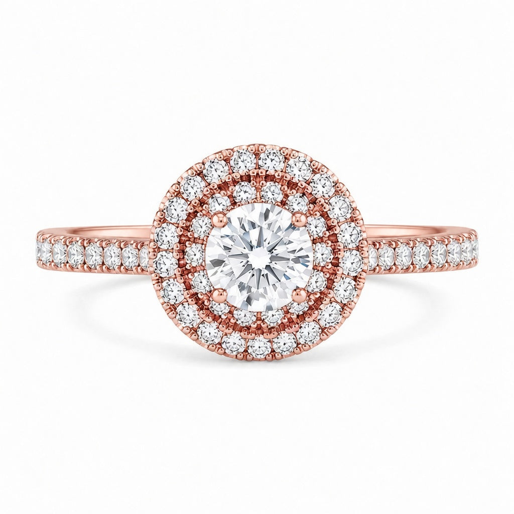 2.00 CT Round Brilliant Cut Lab-Grown Diamond Double Halo Engagement Ring in 14K White Gold – Accent Set Proposal Design