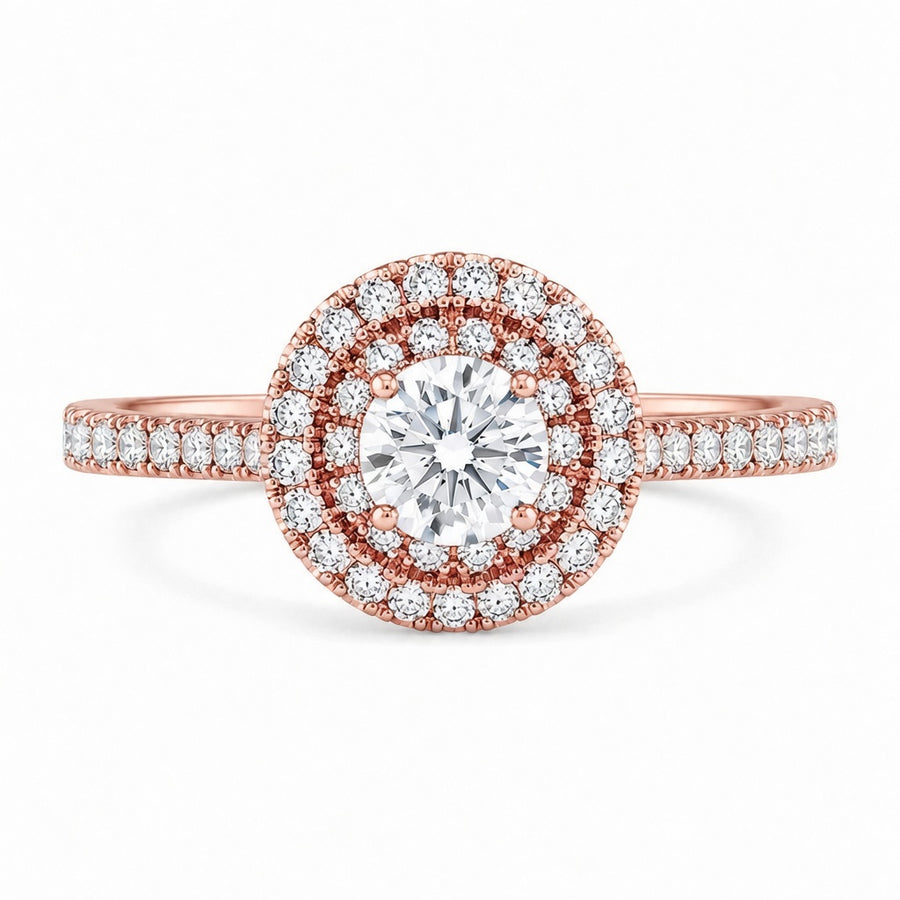 2.00 CT Round Brilliant Cut Lab-Grown Diamond Double Halo Engagement Ring in 14K White Gold – Accent Set Proposal Design