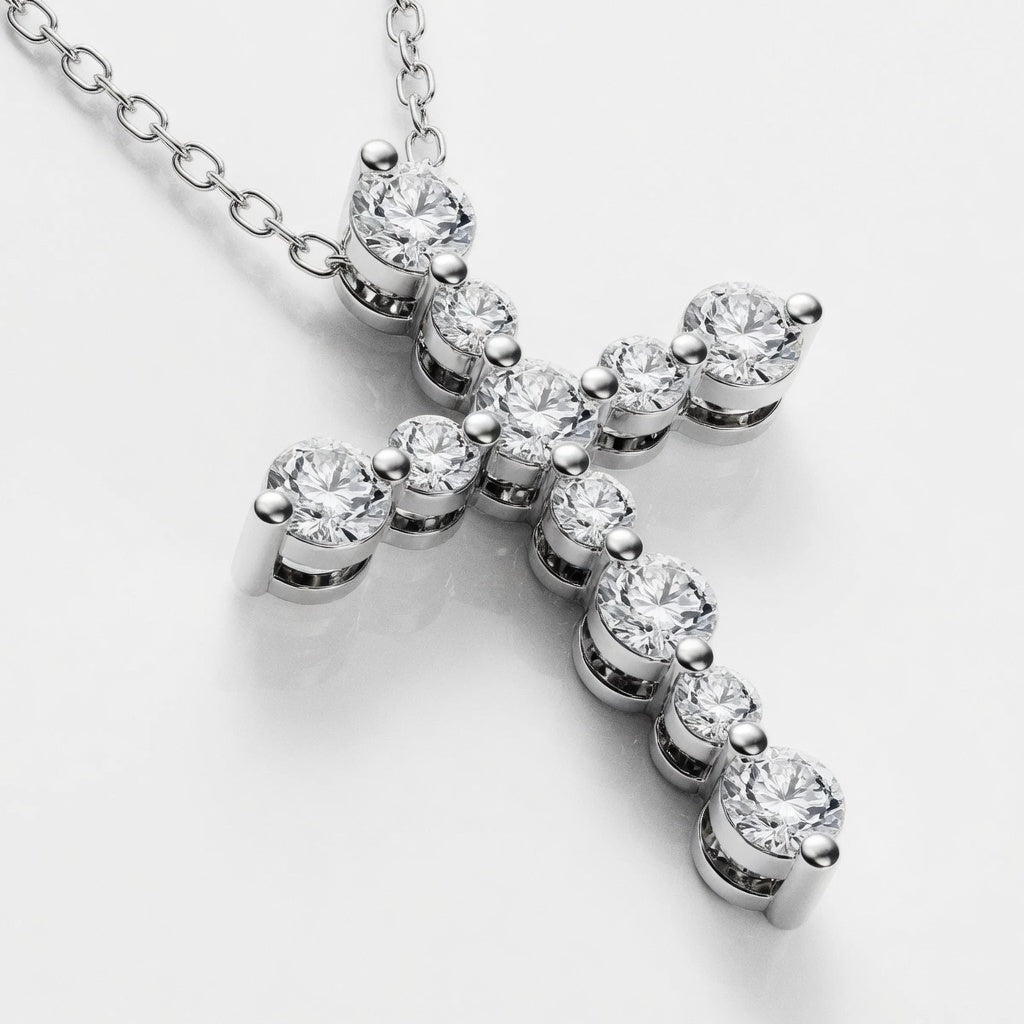 14K White Gold Floating Cross Lab-Grown Diamond Pendant (1.20 CTW – D–F / VS1–VS2)