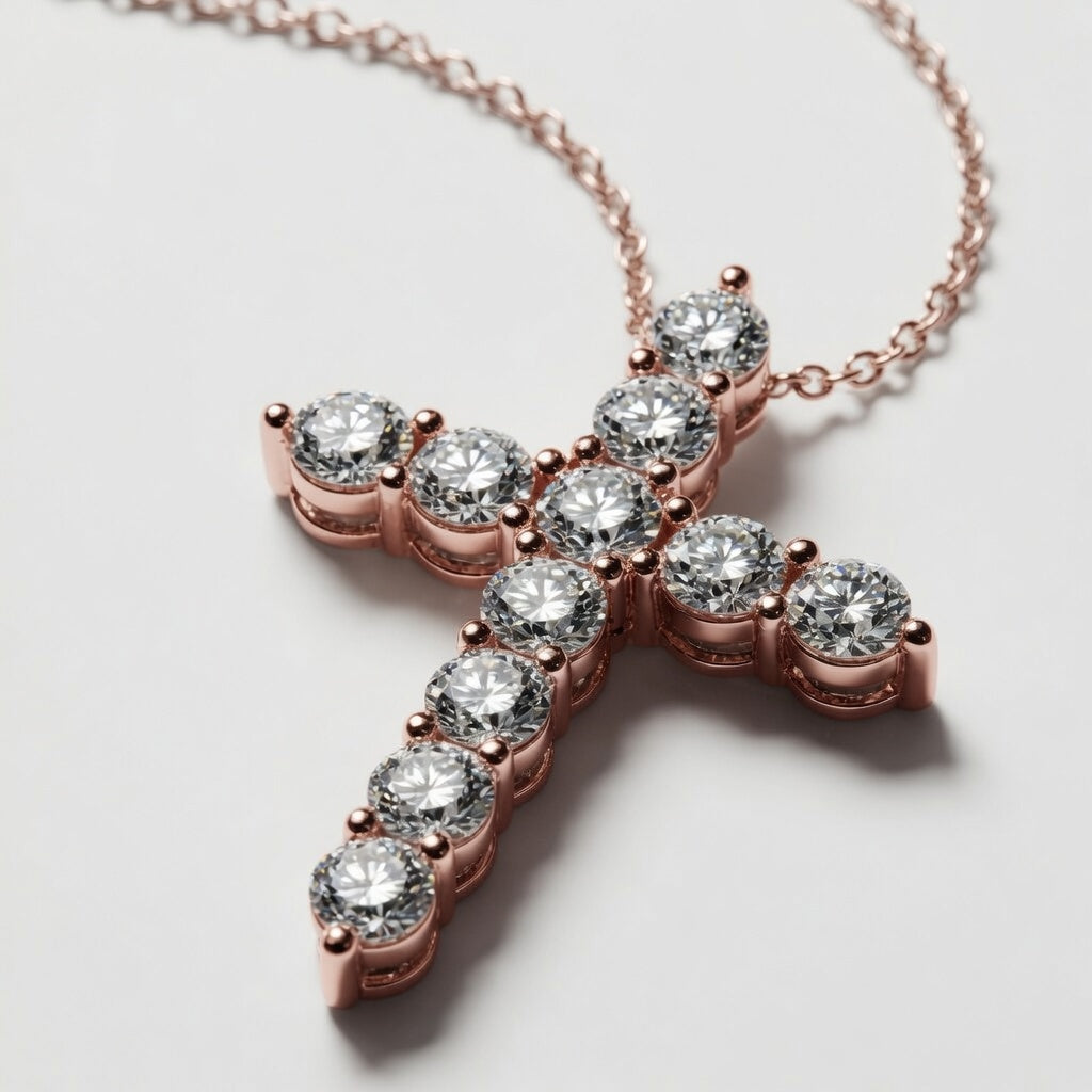 3.00 Carat Round Cut Lab-Grown Diamond Cross Pendant VS1 D-F 14K White Gold with Adjustable Chain