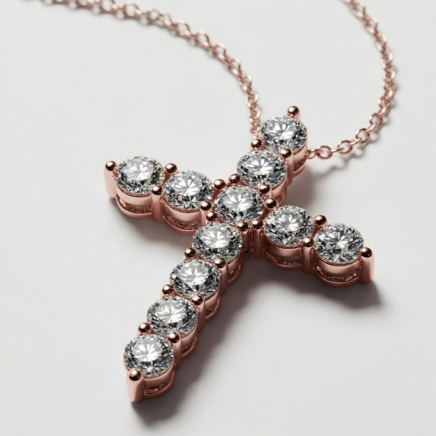 3.00 Carat Round Cut Lab-Grown Diamond Cross Pendant VS1 D-F 14K White Gold with Adjustable Chain