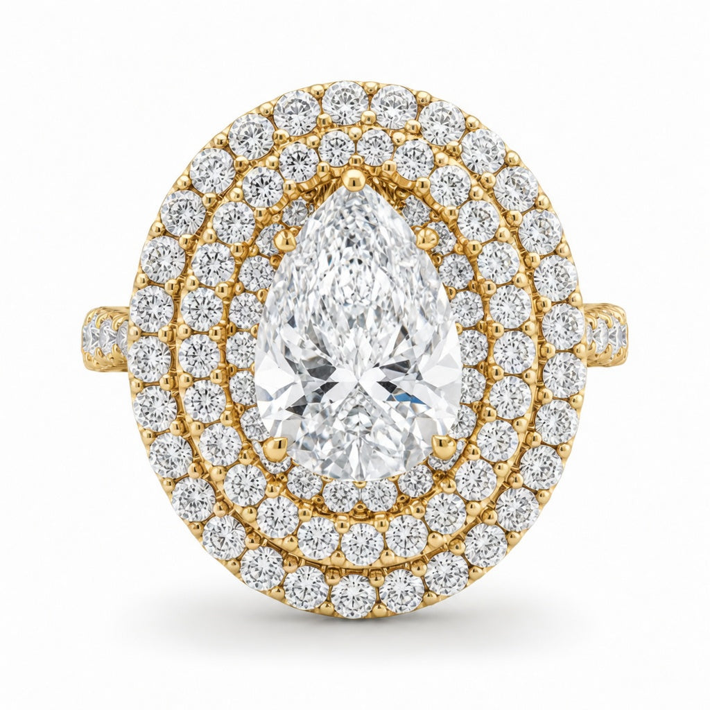3.00 CT Pear Cut Lab-Grown Diamond Double Halo Engagement Ring in 14K White Gold – Pavé Halo Anniversary Design