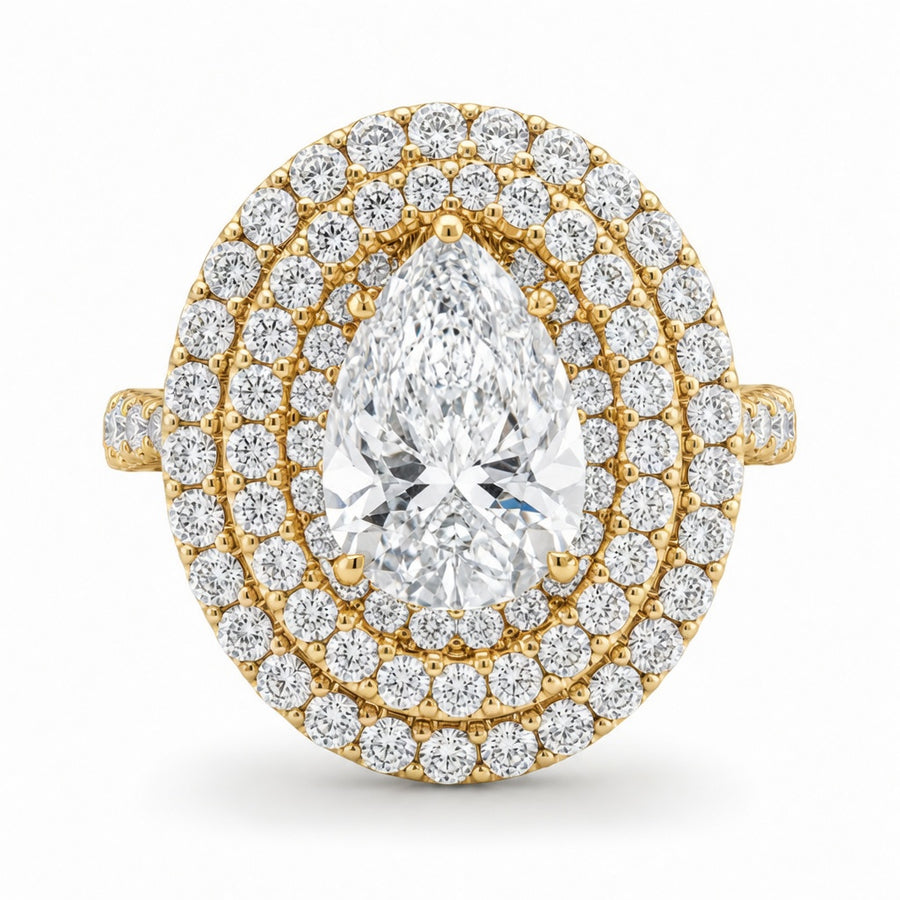 3.00 CT Pear Cut Lab-Grown Diamond Double Halo Engagement Ring in 14K White Gold – Pavé Halo Anniversary Design