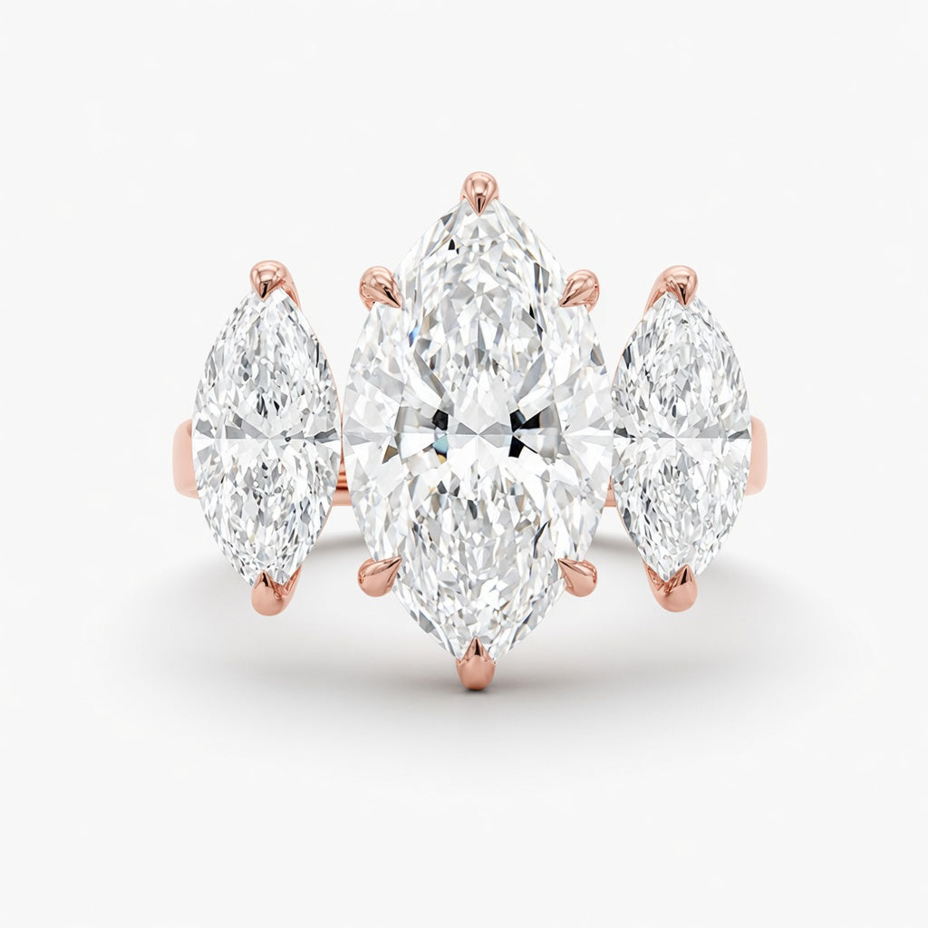 3.00 CT Marquise Lab-Grown Diamond Three-Stone Engagement Ring in 14K White Gold – Classic Trilogy Design
