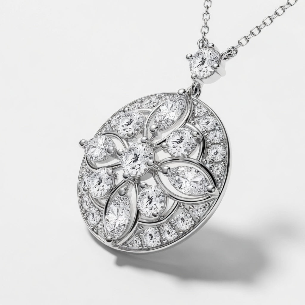 14K White Gold Vintage Round & Marquise Lab-Grown Diamond Pendant (2.00 CTW – D–F / VS1–VS2)