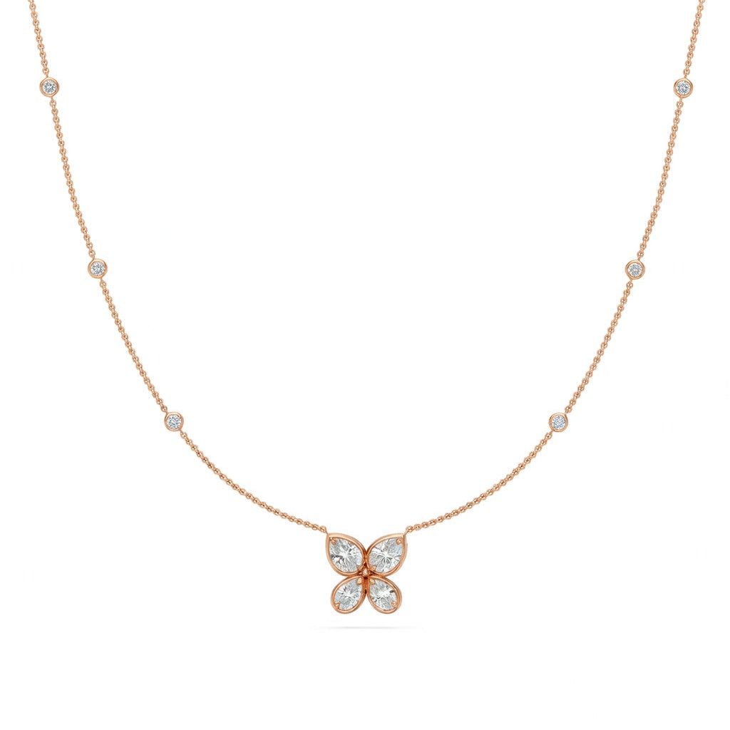 1.5 Ct Round Pear Marquise Cut Diamond Pendant Necklace VS1 D-F White Gold 14k