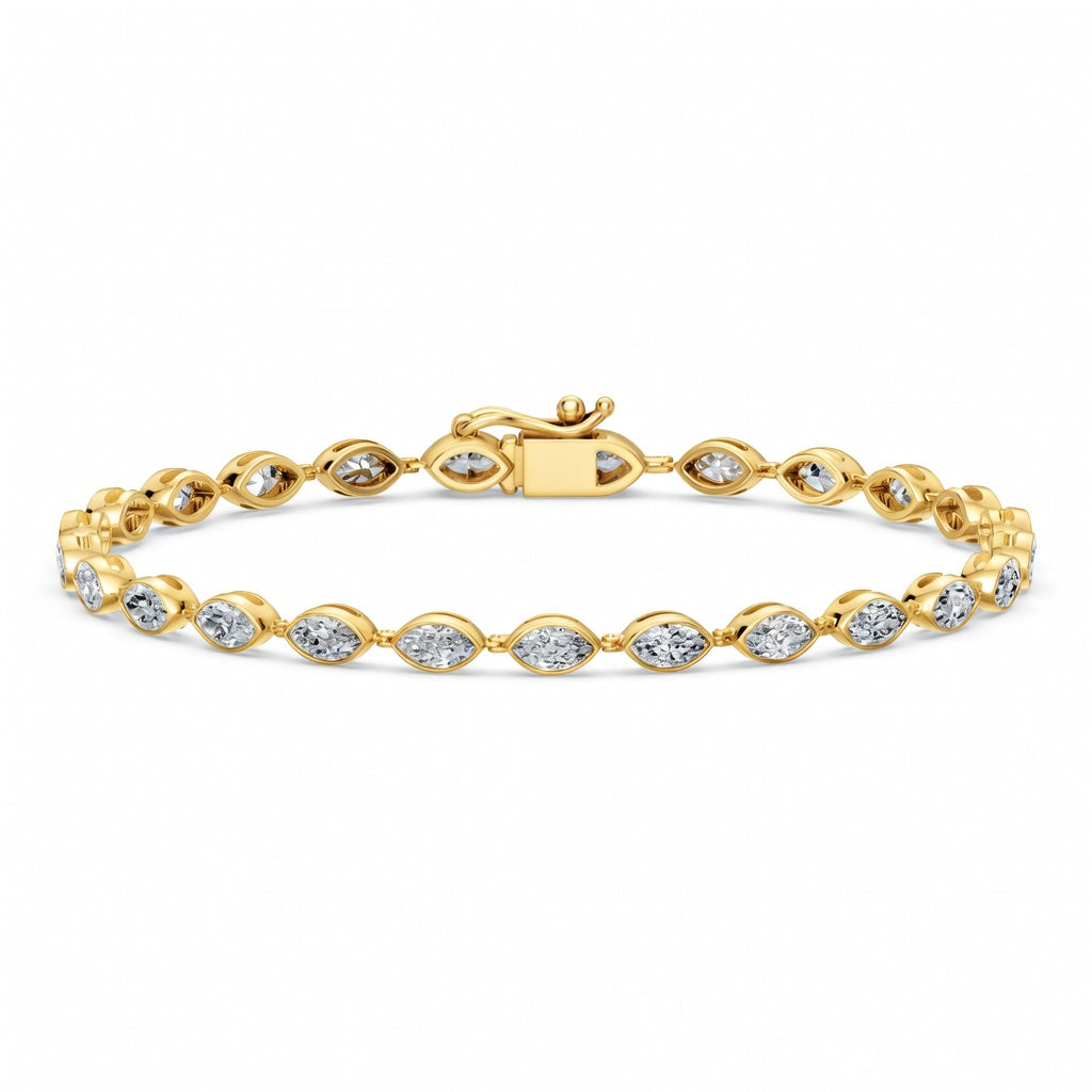 3.69 Carat Marquise Cut Diamond Tennis Bracelet VS1 D F White Gold 14k