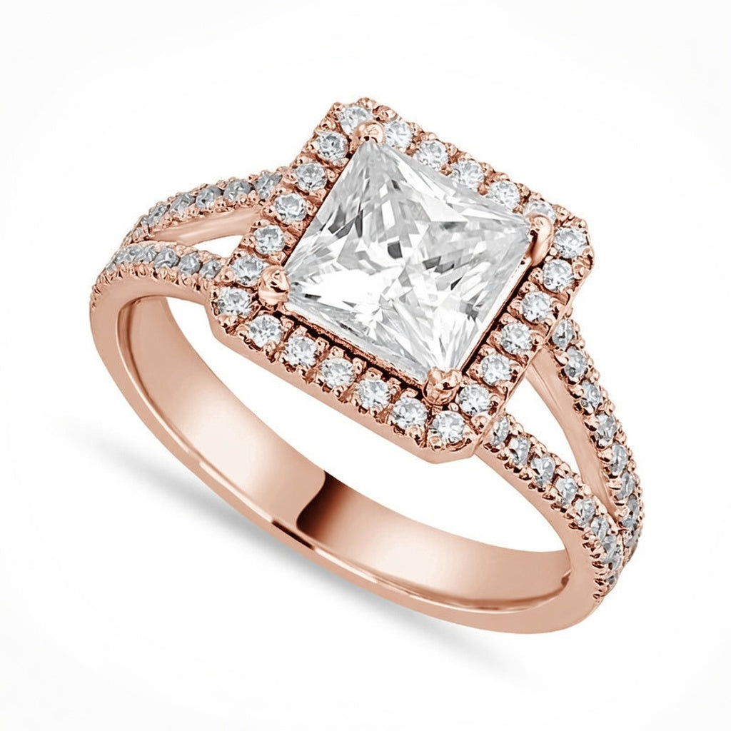 Madeline 2.39 ct Lab Grown Princess Cut Halo Split Shank Diamond Engagement Ring