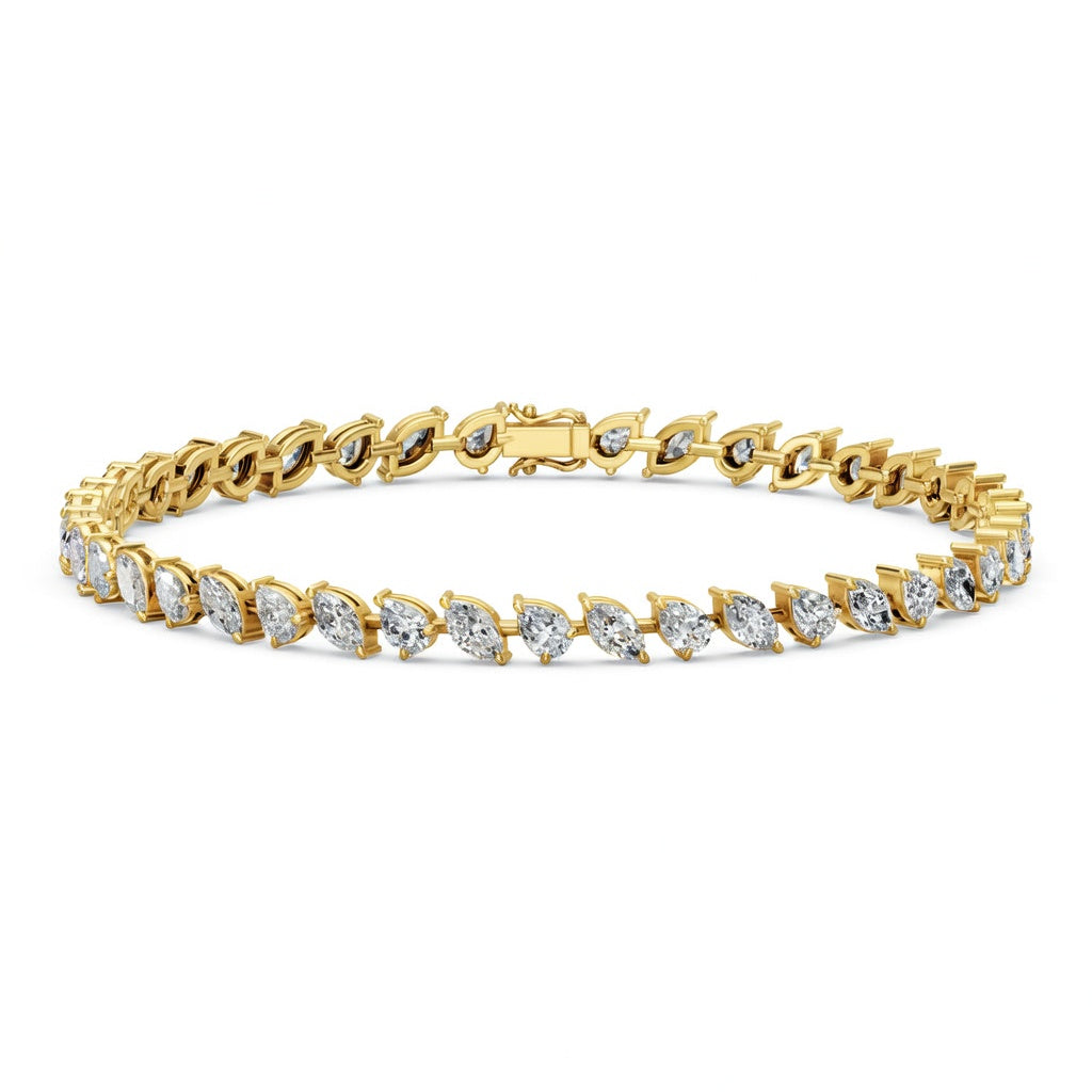 6.03 Carat Pear Cut Diamond Tennis Bracelet VS1 D F White Gold 14k