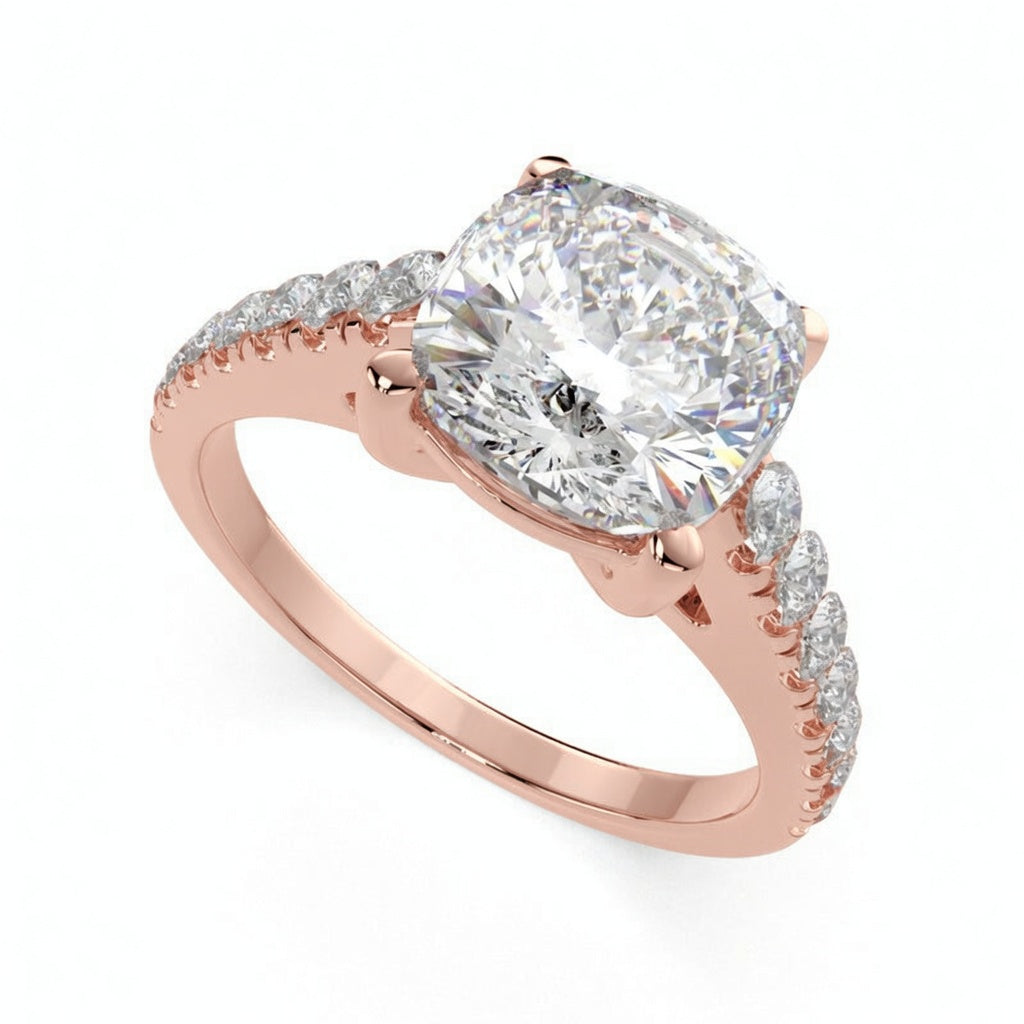Karina 4.3 Carat Cushion Cut Pave 6 Prong Engagement Ring