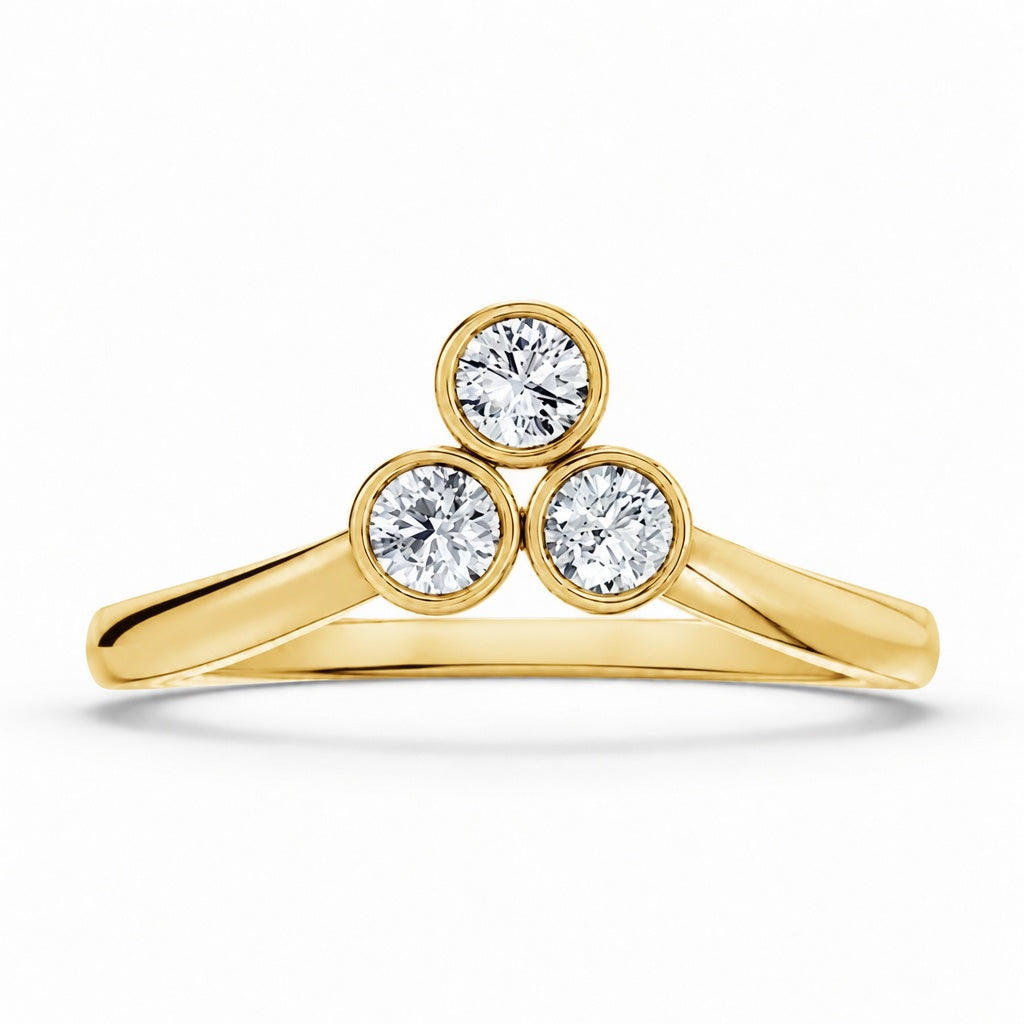 1.50 CT Round Cut Lab-Grown Diamond Three-Stone Engagement Ring in 14K White Gold – Minimalist Bezel Set V Shape Design