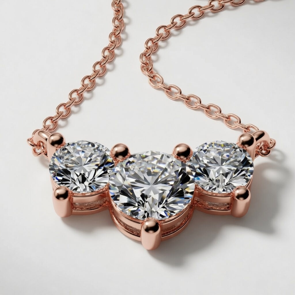 1.00 CTW Round Lab-Grown Diamond Three-Stone Pendant with Adjustable Chain (D–F / VS1–VS2)