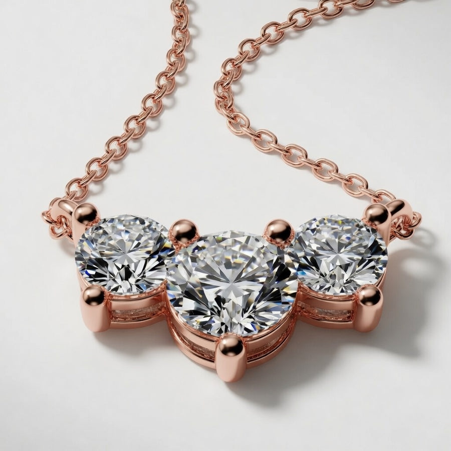 1.00 CTW Round Lab-Grown Diamond Three-Stone Pendant with Adjustable Chain (D–F / VS1–VS2)