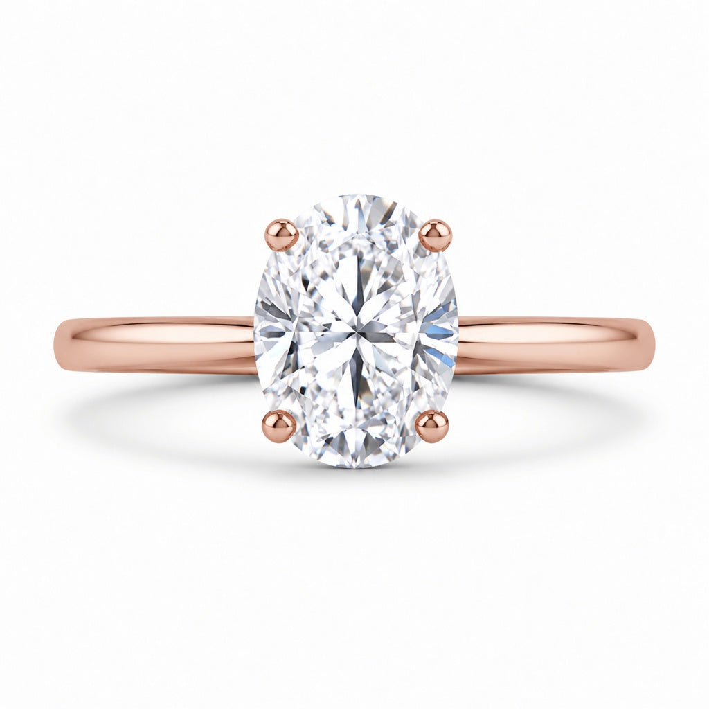 3.00 CT Oval Lab-Grown Diamond Hidden Halo Engagement Ring in 14K White Gold – Hidden Heart Detail Pavé Bridge Design