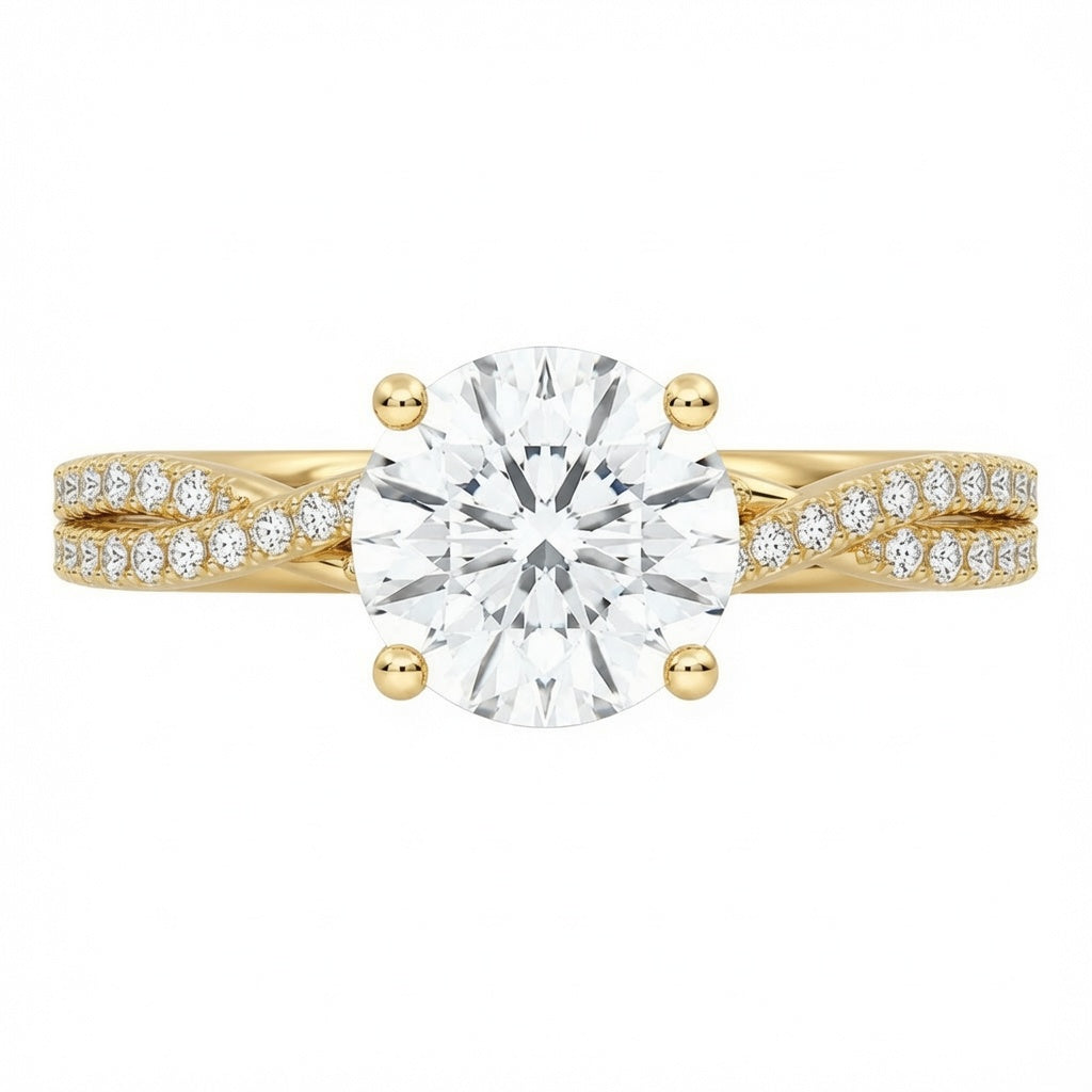4.00 CT Round Lab-Grown Diamond Petite Twisted Vine Engagement Ring in 14K White Gold – Scalloped Pavé Solitaire Design