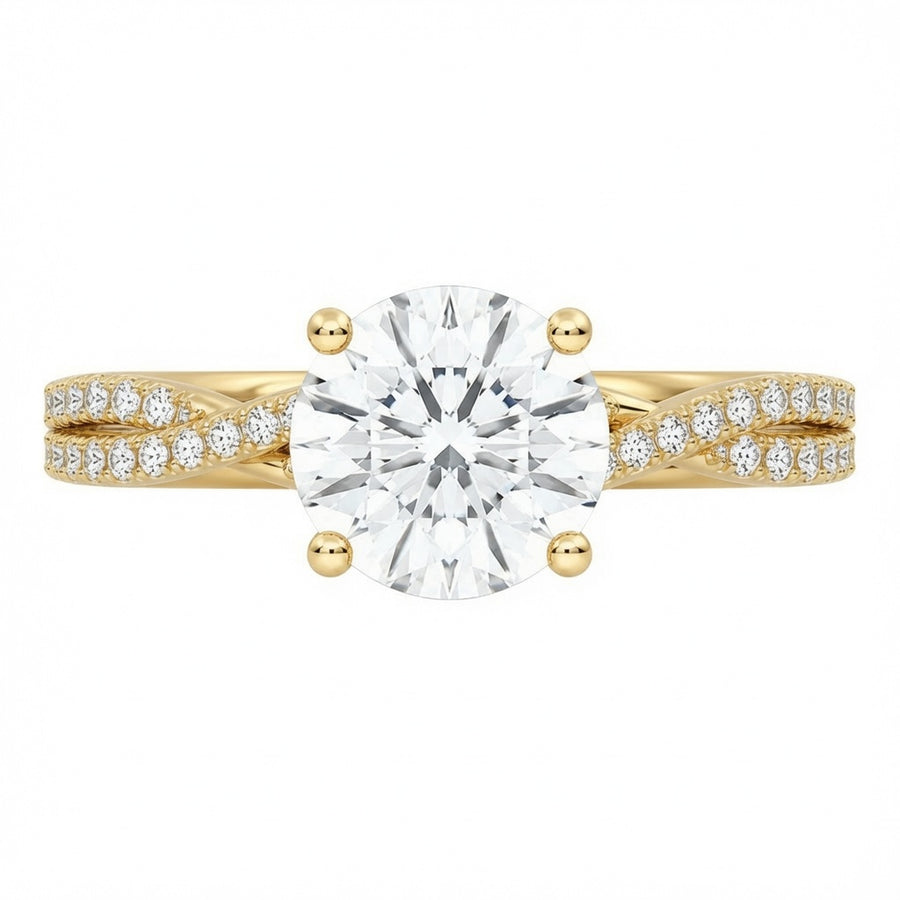 4.00 CT Round Lab-Grown Diamond Petite Twisted Vine Engagement Ring in 14K White Gold – Scalloped Pavé Solitaire Design