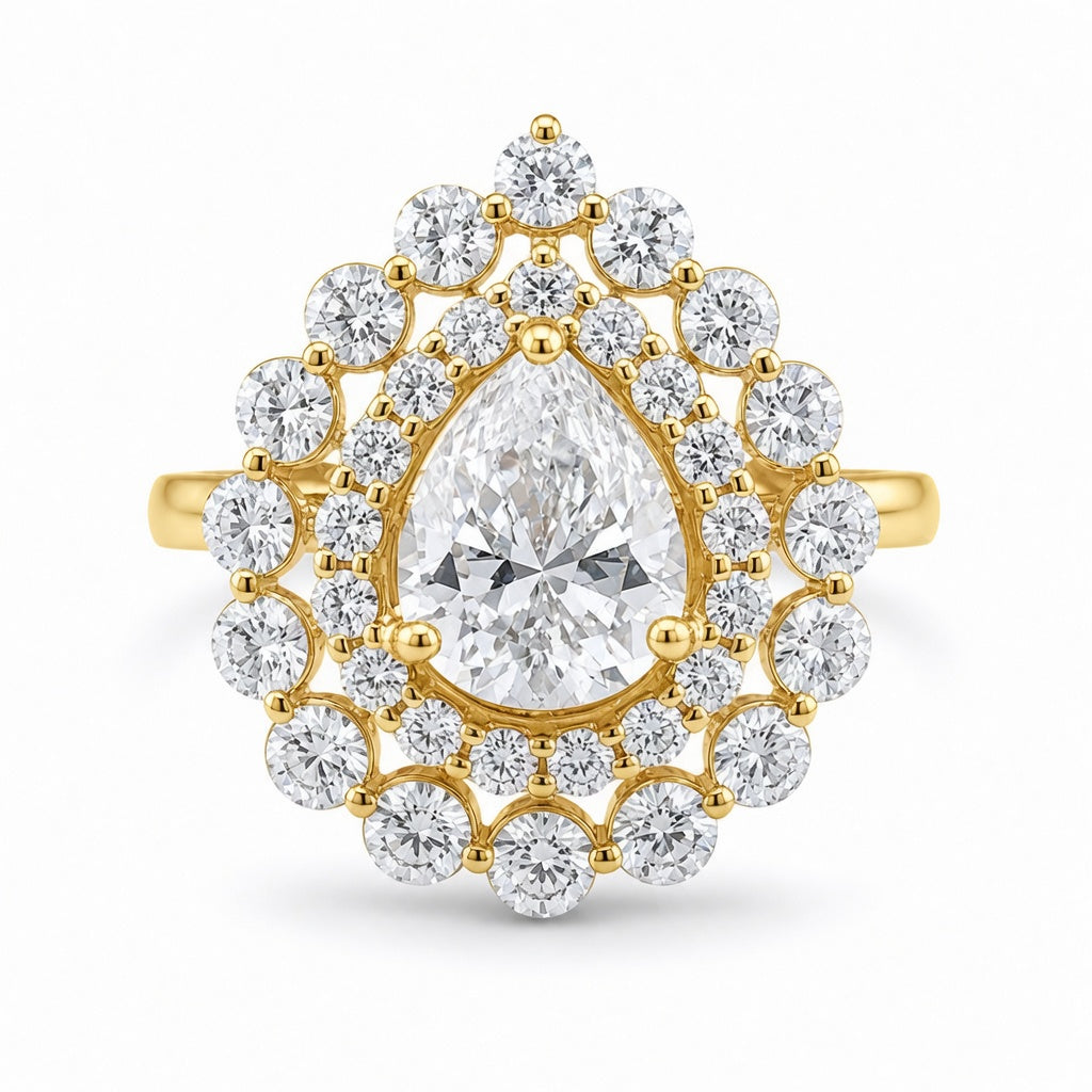 3.00 CT Pear Cut Lab-Grown Diamond Double Halo Engagement Ring in 14K White Gold
