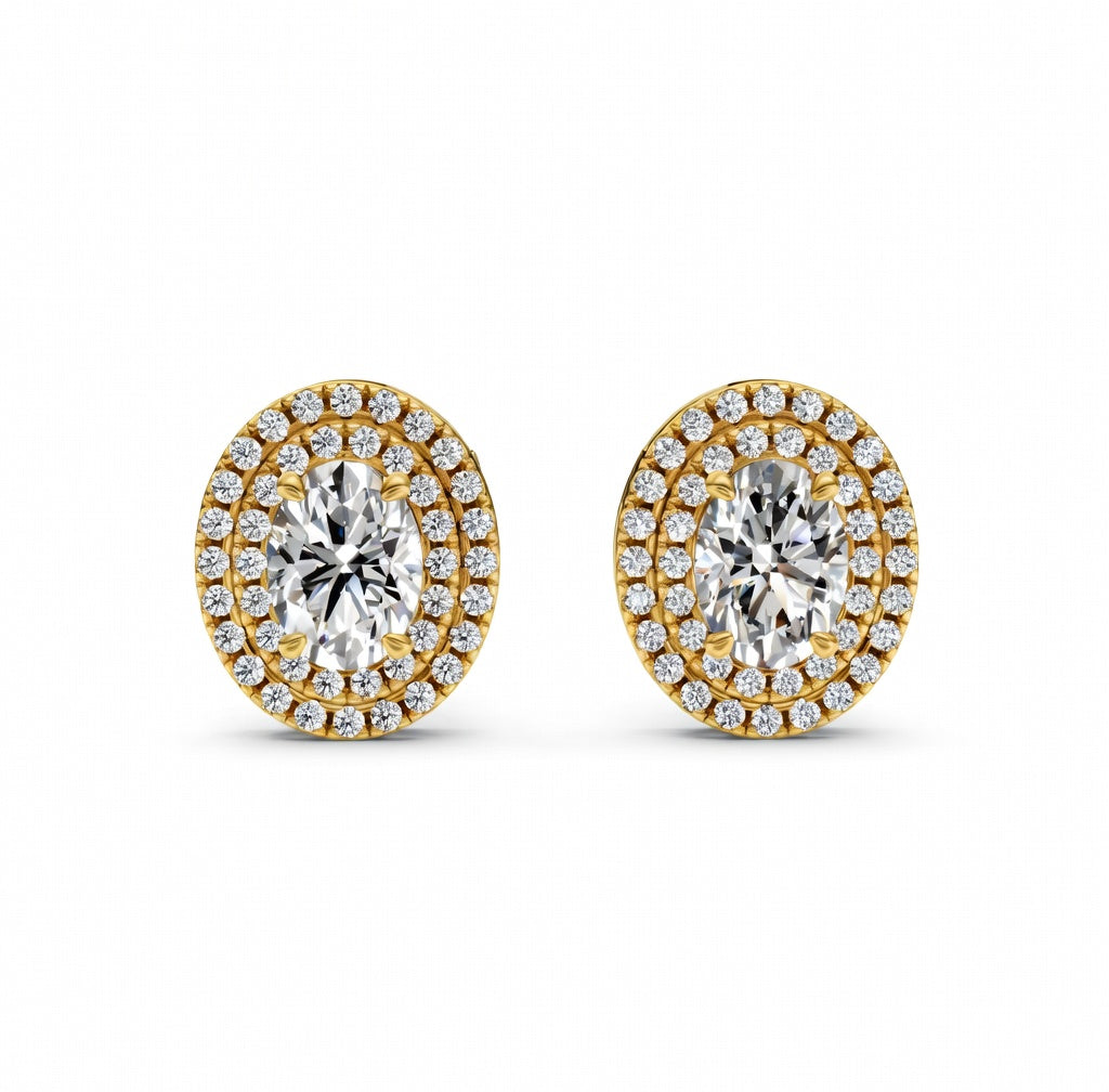 2.5 ct Oval Round Cut Stud Solitaire Diamond Earrings VS1 D White Gold 14k