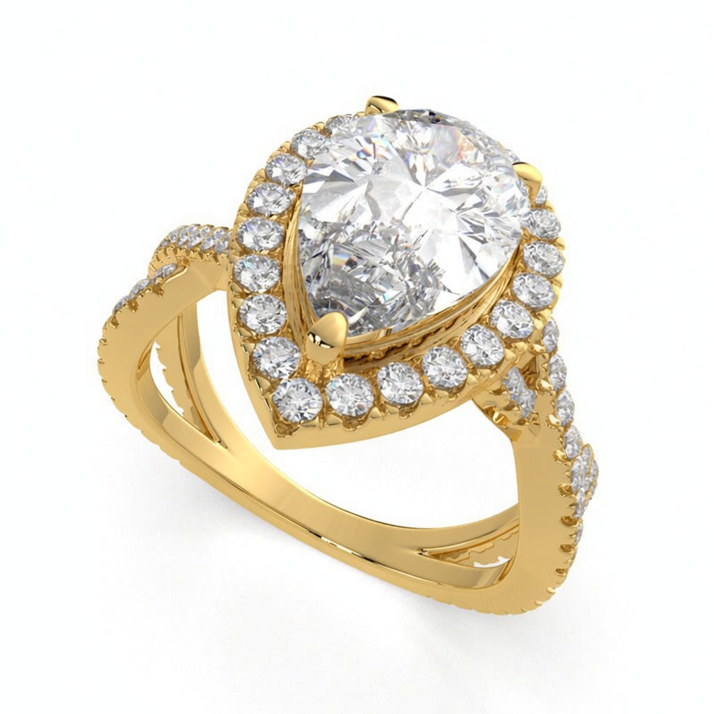 Ophelia 2.35 Carat Pear Cut Pave Halo Split Shank Engagement Ring