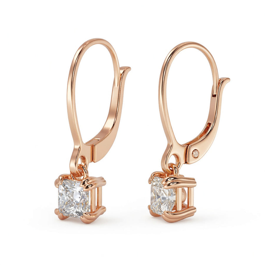 1.5 Ct Princess Cut Double Prong Diamond Earrings VS1 D Leverback