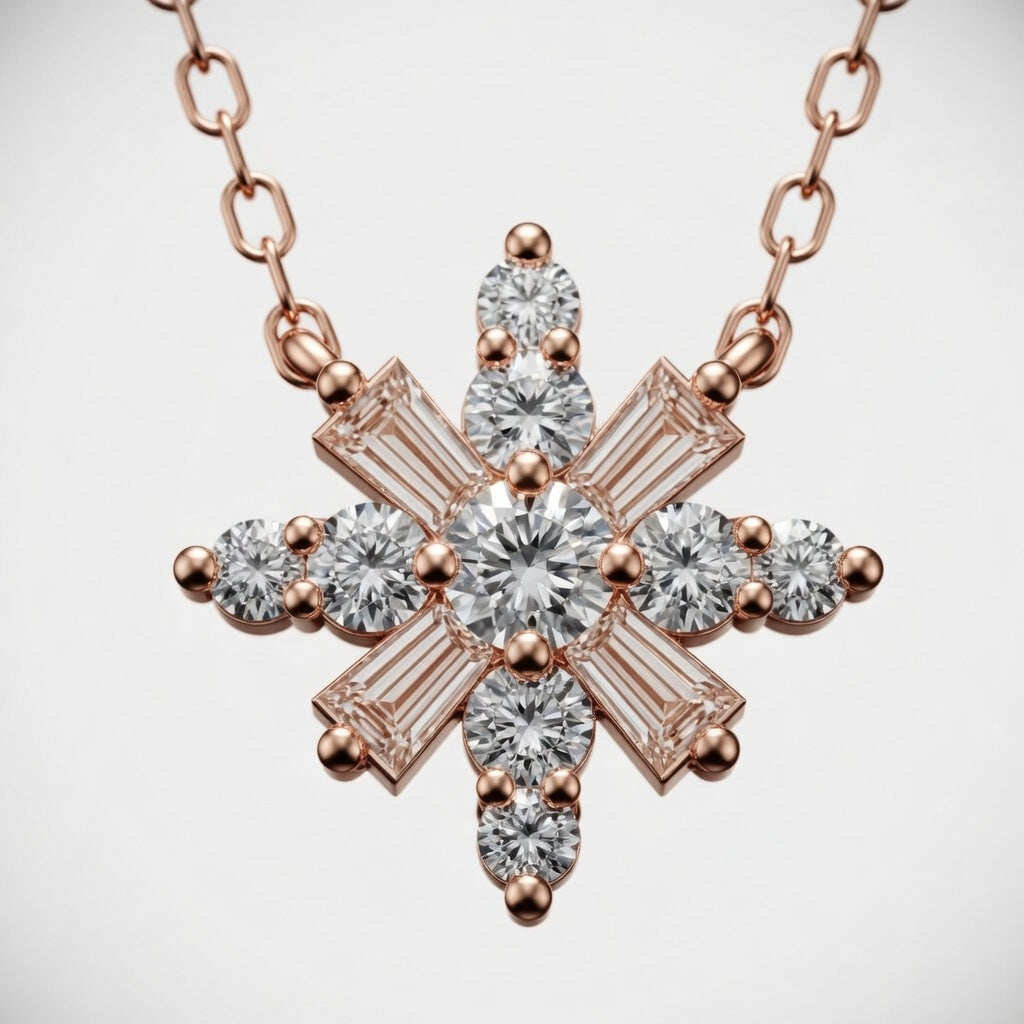 1.00 CTW Round Lab-Grown Diamond Snowflake Pendant with Adjustable Chain (D–F / VS1–VS2)