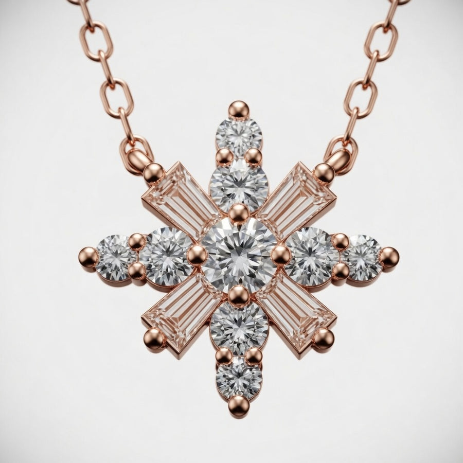 1.00 CTW Round Lab-Grown Diamond Snowflake Pendant with Adjustable Chain (D–F / VS1–VS2)