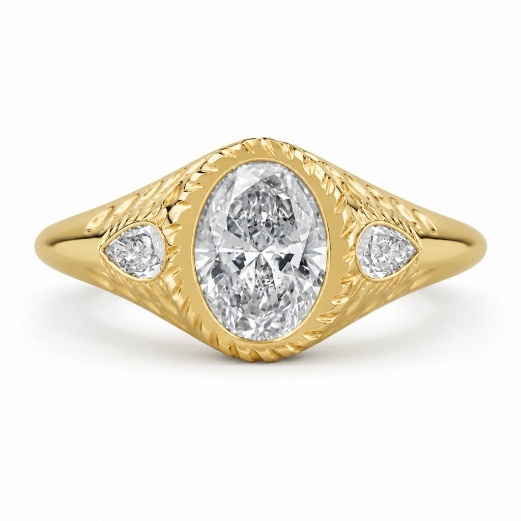 4.00 CT Oval Cut Lab-Grown Diamond Three-Stone Engagement Ring in 14K White Gold – Pear Side Diamond Design