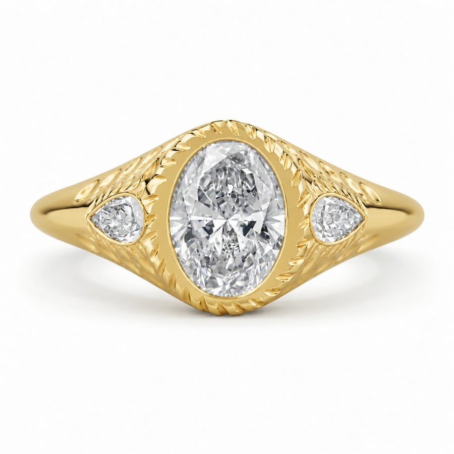 4.00 CT Oval Cut Lab-Grown Diamond Three-Stone Engagement Ring in 14K White Gold – Pear Side Diamond Design
