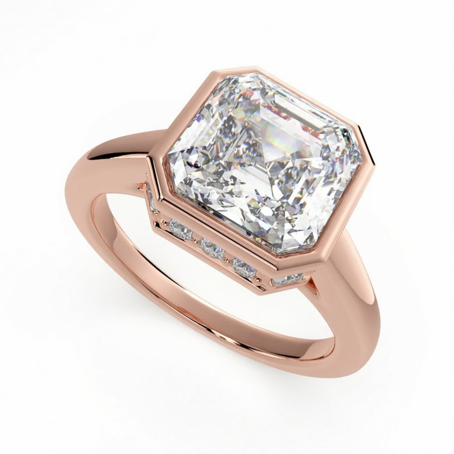 Xenia 4.15 Carat Emerald Cut Halo Pave Solitaire Engagement Ring