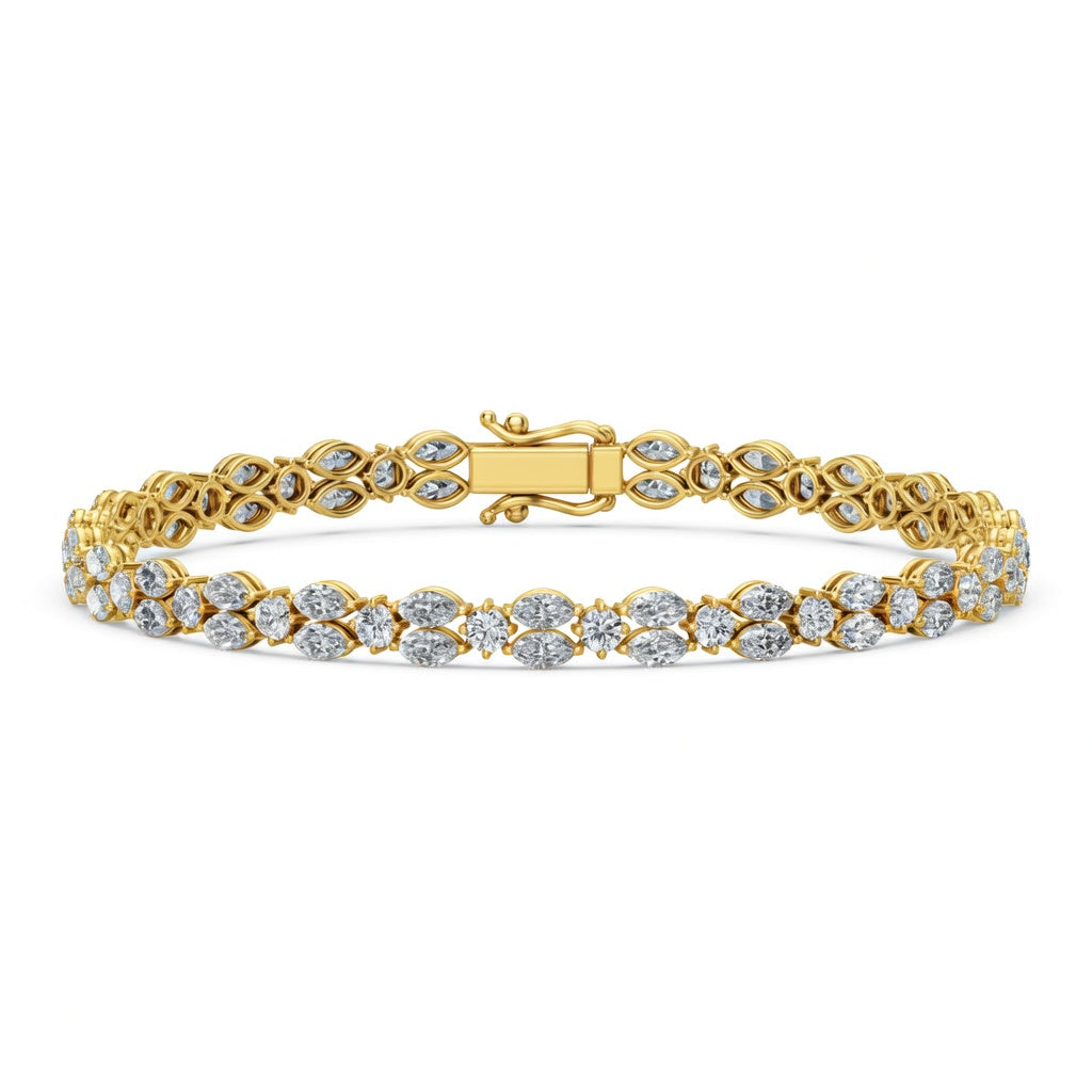 6.44 Carat Marquise Round Cut Diamond Tennis Bracelet VS1 D F White Gold 14k