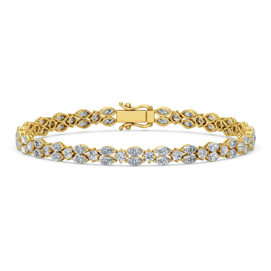 6.44 Carat Marquise Round Cut Diamond Tennis Bracelet VS1 D F White Gold 14k