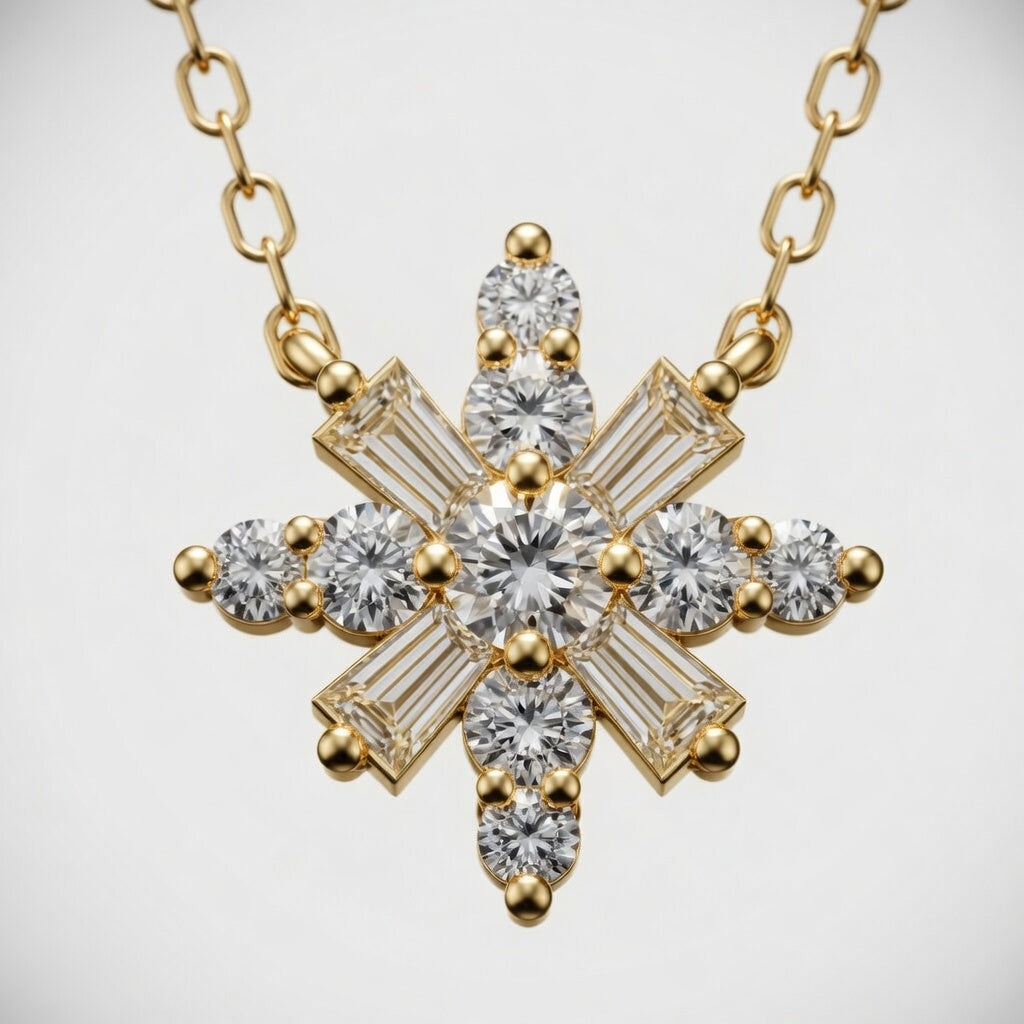 1.00 CTW Round Lab-Grown Diamond Snowflake Pendant with Adjustable Chain (D–F / VS1–VS2)
