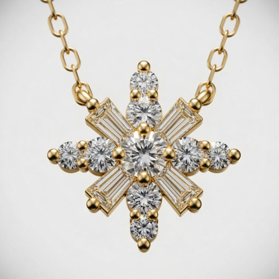 1.00 CTW Round Lab-Grown Diamond Snowflake Pendant with Adjustable Chain (D–F / VS1–VS2)