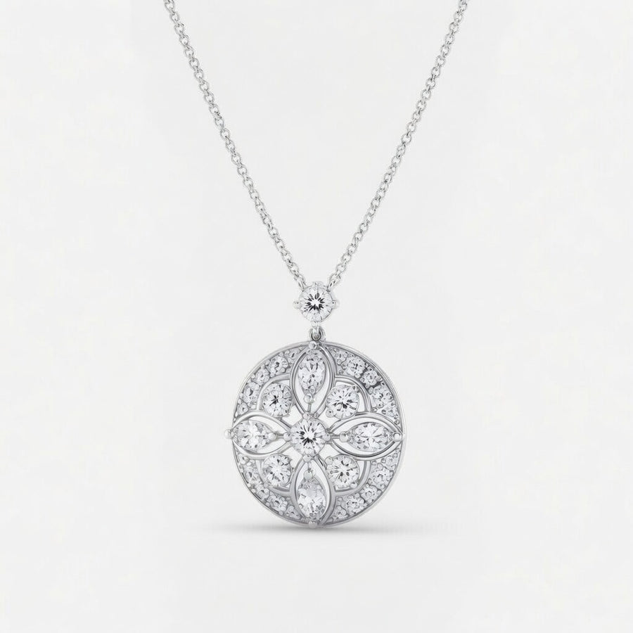 14K White Gold Vintage Round & Marquise Lab-Grown Diamond Pendant (2.00 CTW – D–F / VS1–VS2)
