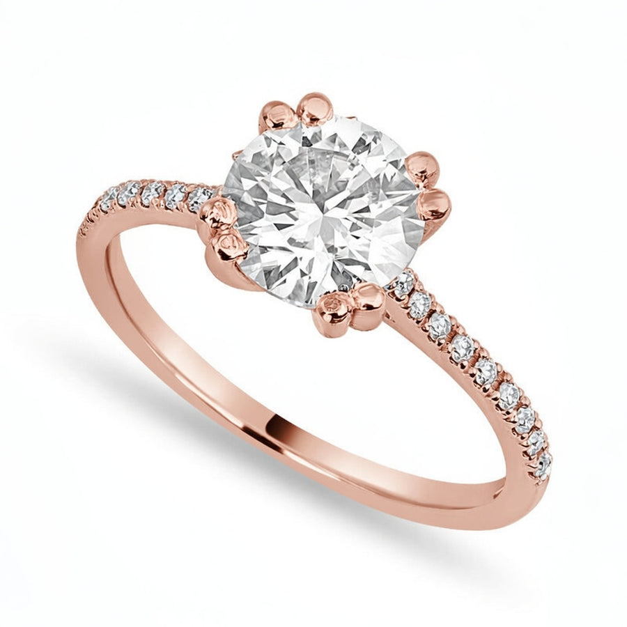 Elena 1.9 ct Lab Grown Round Cut Double Claw Pave Diamond Engagement Ring