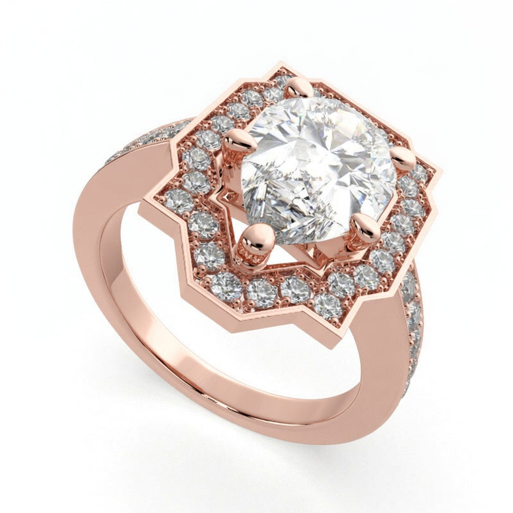 Amalia 4.5 Carat Pear Cut Halo Pave Engagement Ring