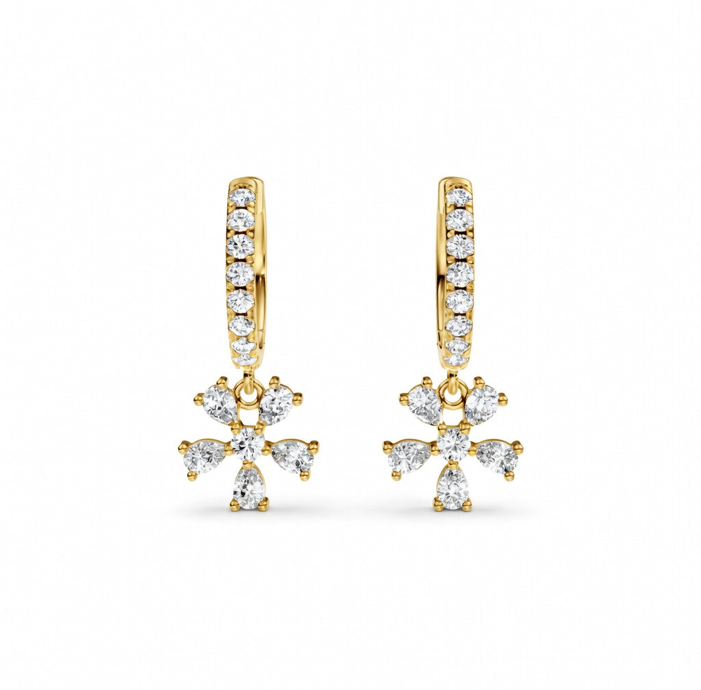 0.7 ct Pera Round Cut Dangle/Drop Flush Diamond Earrings VS1 D White Gold 14k