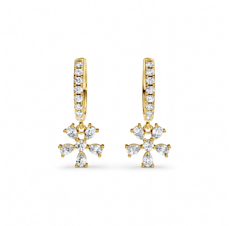 0.7 ct Pera Round Cut Dangle/Drop Flush Diamond Earrings VS1 D White Gold 14k