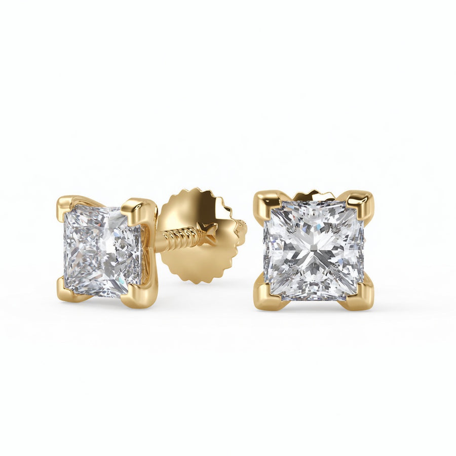 3 Ct Princess Cut V Prong Stud Diamond Earrings VS1 D Screw Back
