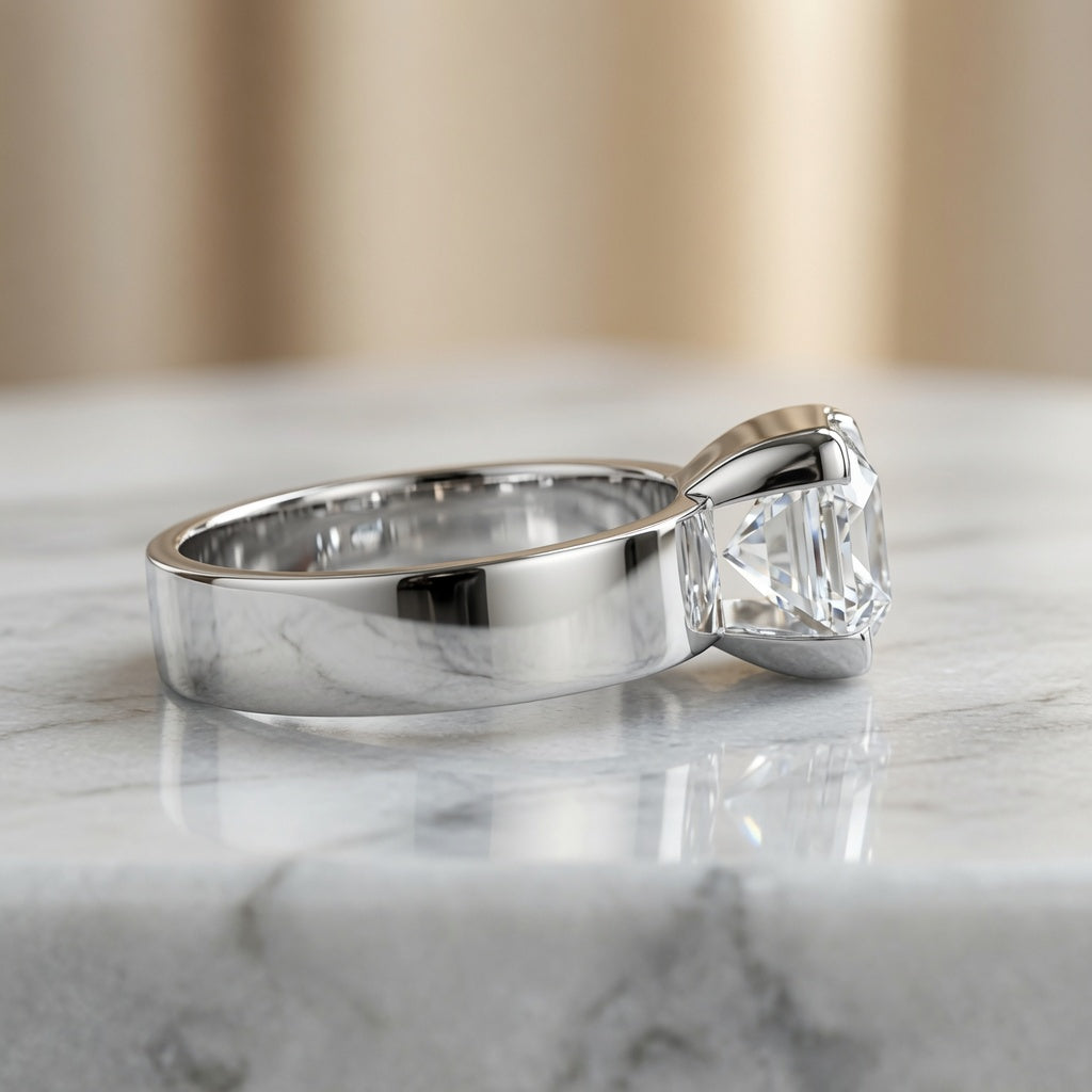 2.00 CT Asscher Cut Lab-Grown Diamond Solitaire Engagement Ring in 14K White Gold – Bezel Set Wide Band Design