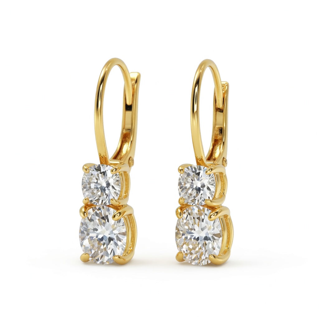 3 Ct Cushion Cut 6 Prong Stacked Diamond Earrings VS1 D Leverback