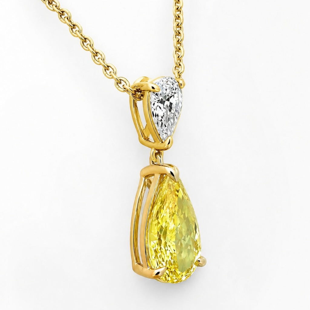 4.00 CTW Fancy Yellow Pear Lab-Grown Diamond Two Stone Pendant (D–F / VS1–VS2, IGI Certified)