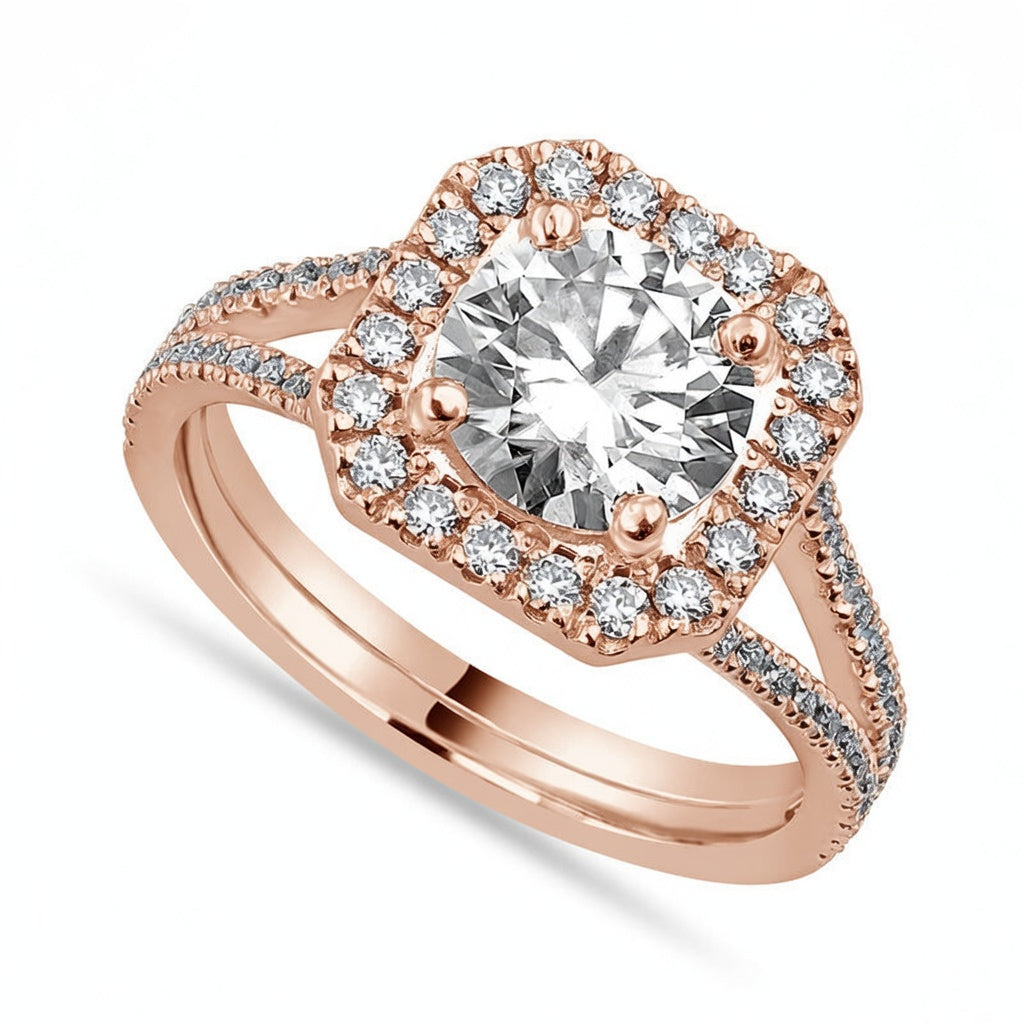 Penelope 2.5 ct Lab Grown Round Cut Split Shank Halo Diamond Engagement Ring