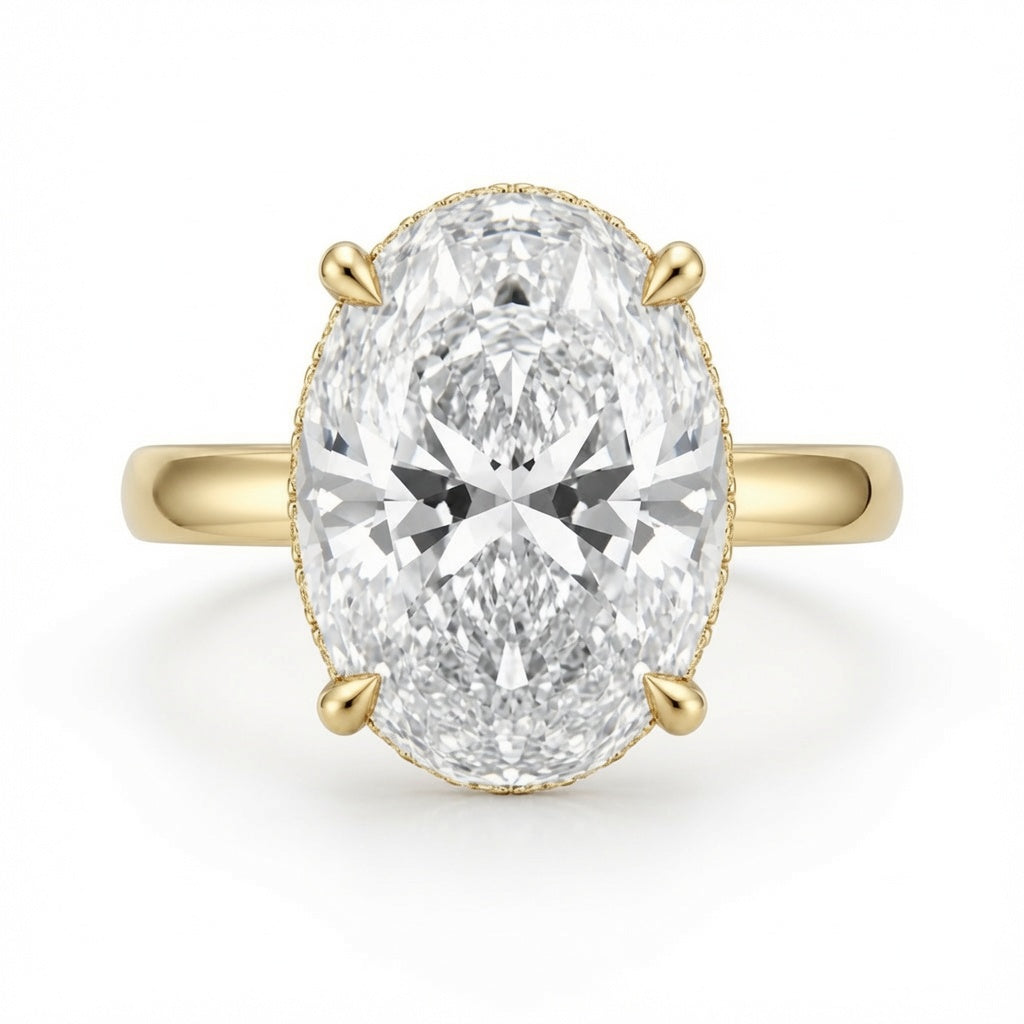 3.00 CT Oval Lab-Grown Diamond Hidden Halo Engagement Ring in 14K White Gold – Pavé Band Design | IGI Certified