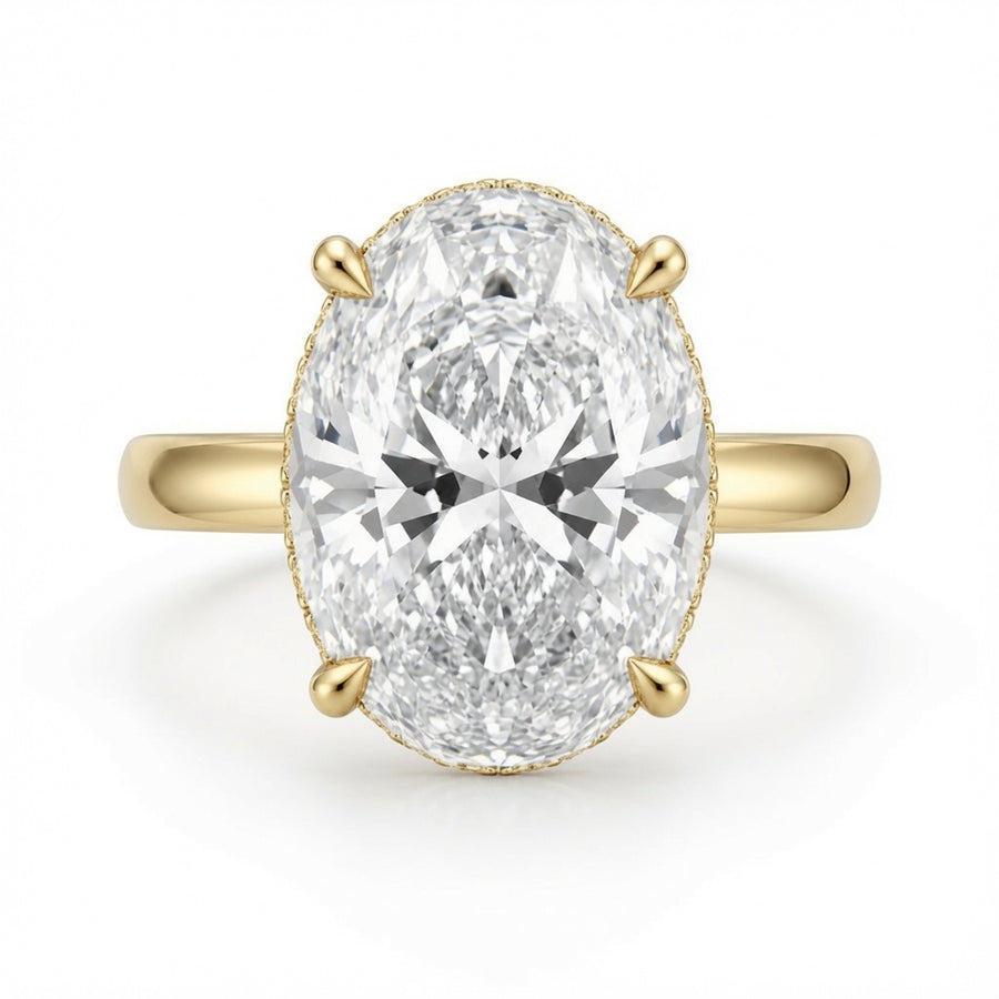 3.00 CT Oval Lab-Grown Diamond Hidden Halo Engagement Ring in 14K White Gold – Pavé Band Design | IGI Certified
