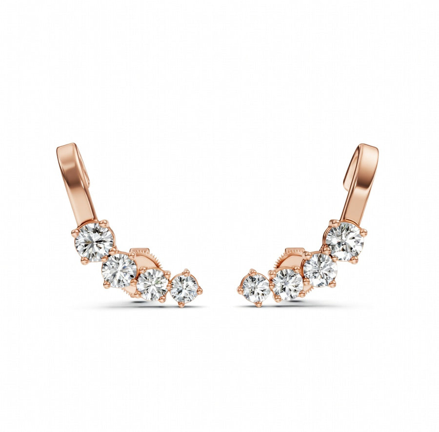 1.65 ct Round Cut Climber Prong Butterfly Diamond Earrings VS1 D White Gold 14k