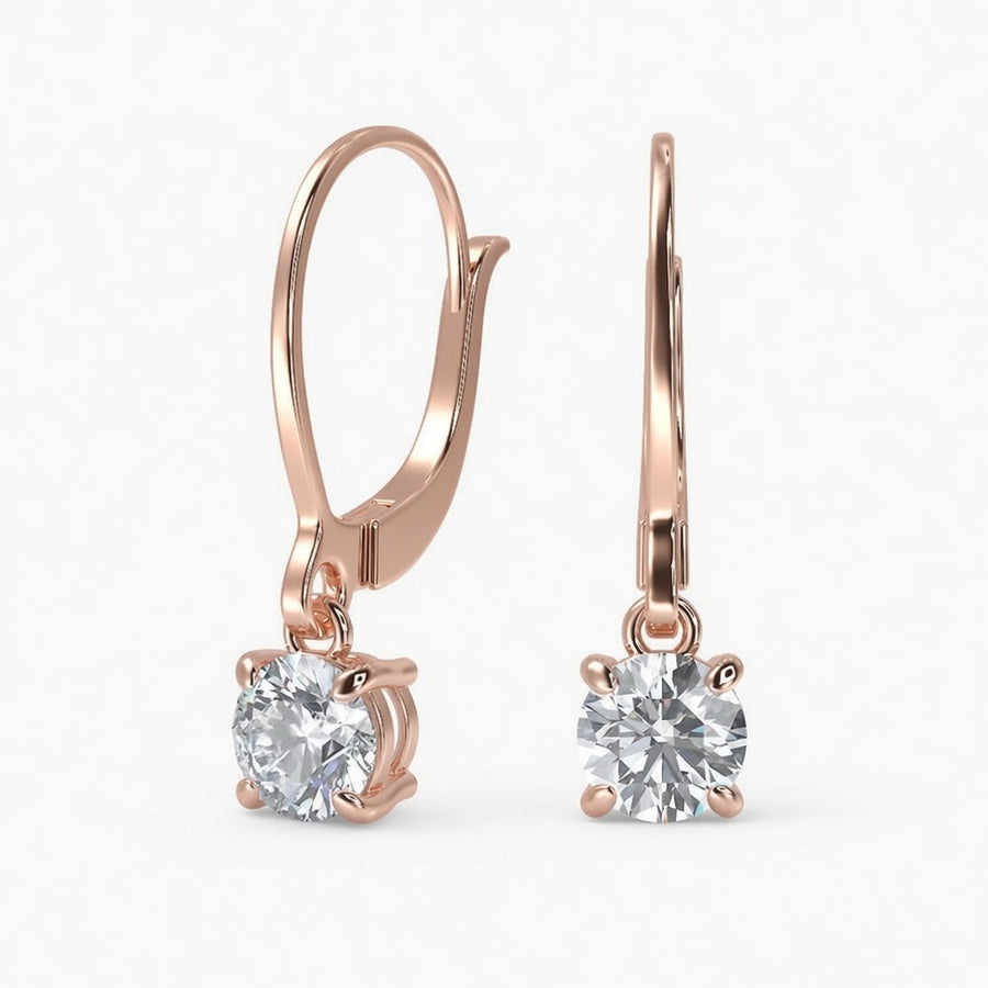 4 Ct Round Cut Diamond Earrings VS1 D Leverback White Gold 14k