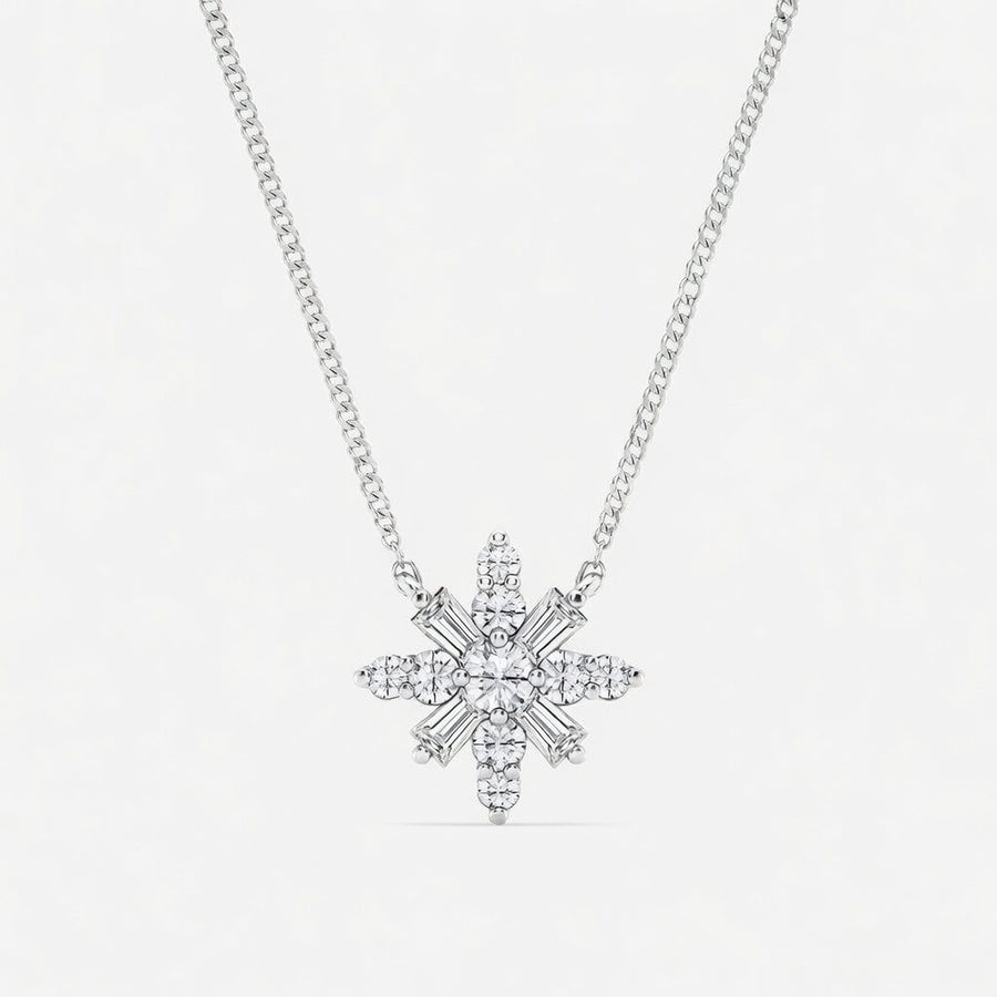 1.00 CTW Round Lab-Grown Diamond Snowflake Pendant with Adjustable Chain (D–F / VS1–VS2)